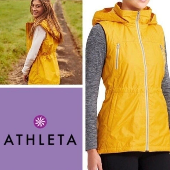 Athleta "Rockview" lined nylon hooded zipper vest - L - gold yellow - Picture 11 of 11